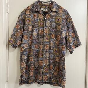 Vtg Tori Richard Mens Button Down Shirt Sz L Eclectic Boho Indie Mosaic Resort.